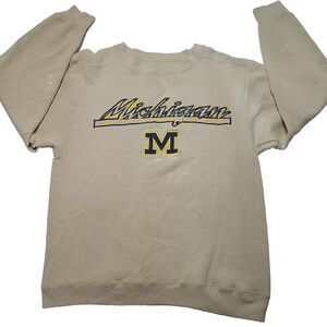 Vintage Michigan Wolverines Sweatshirt Medium Distressed Beige Embroidered